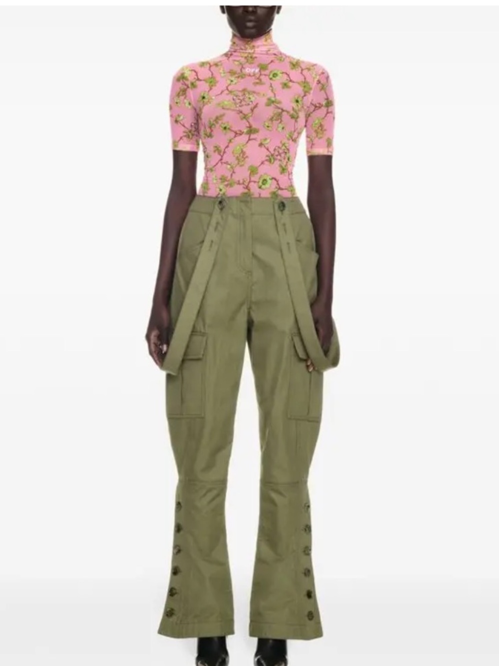 American Retro Green Flare suspender Flare Cargo Pants